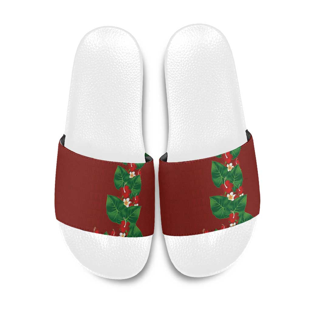 Hawaiian Taro Leaves-Hibiscus and Plumeria Slide Sandals Polynesian Art-Kakau Tattoo Red LT03 Red - Polynesian Pride