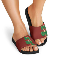 Hawaiian Taro Leaves-Hibiscus and Plumeria Slide Sandals Polynesian Art-Kakau Tattoo Red LT03 - Polynesian Pride