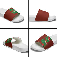 Hawaiian Taro Leaves-Hibiscus and Plumeria Slide Sandals Polynesian Art-Kakau Tattoo Red LT03 - Polynesian Pride