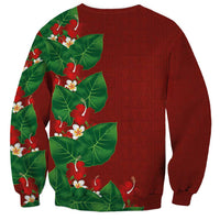 Hawaiian Taro Leaves-Hibiscus and Plumeria Sweatshirt Polynesian Art-Kakau Tattoo Red LT03 - Polynesian Pride