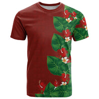 Hawaiian Taro Leaves-Hibiscus and Plumeria T Shirt Polynesian Art-Kakau Tattoo Red LT03 Red - Polynesian Pride