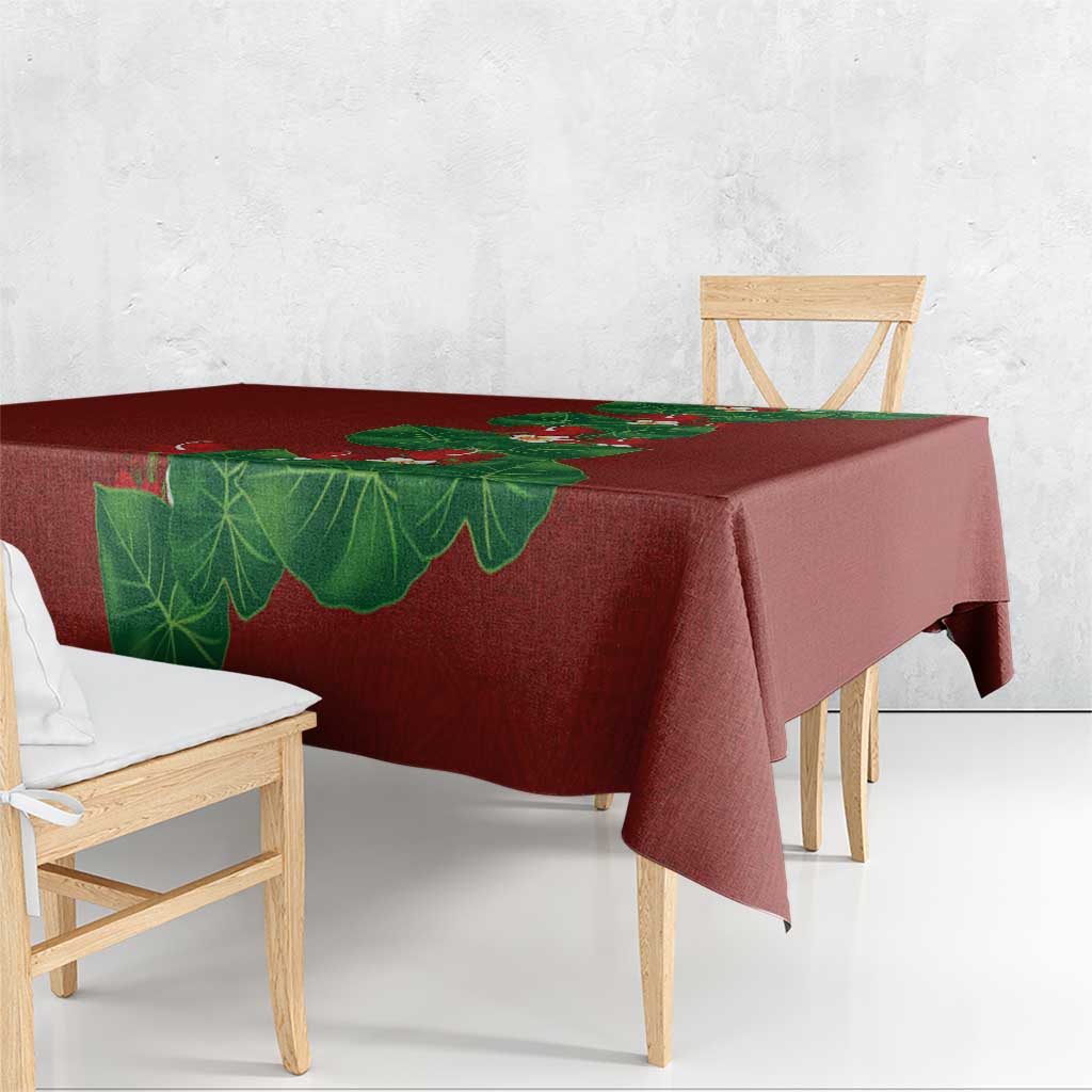Hawaiian Taro Leaves-Hibiscus and Plumeria Tablecloth Polynesian Art-Kakau Tattoo Red LT03 - Polynesian Pride