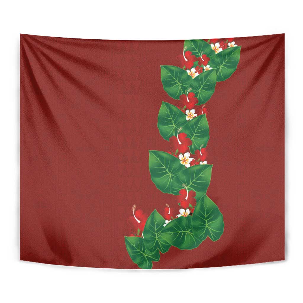 Hawaiian Taro Leaves-Hibiscus and Plumeria Tapestry Polynesian Art-Kakau Tattoo Red LT03 - Polynesian Pride