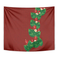 Hawaiian Taro Leaves-Hibiscus and Plumeria Tapestry Polynesian Art-Kakau Tattoo Red LT03 - Polynesian Pride