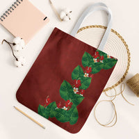 Hawaiian Taro Leaves-Hibiscus and Plumeria Tote Bag Polynesian Art-Kakau Tattoo Red LT03 White Strap One Size Red - Polynesian Pride
