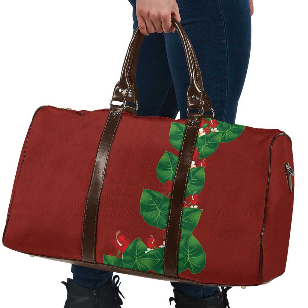Hawaiian Taro Leaves-Hibiscus and Plumeria Travel Bag Polynesian Art-Kakau Tattoo Red LT03 - Polynesian Pride