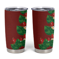 Hawaiian Taro Leaves-Hibiscus and Plumeria Tumbler Cup Polynesian Art-Kakau Tattoo Red LT03 Red - Polynesian Pride