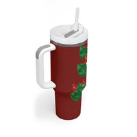 Hawaiian Taro Leaves-Hibiscus and Plumeria Tumbler With Handle Polynesian Art-Kakau Tattoo Red LT03 - Polynesian Pride
