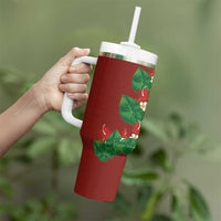 Hawaiian Taro Leaves-Hibiscus and Plumeria Tumbler With Handle Polynesian Art-Kakau Tattoo Red LT03 - Polynesian Pride
