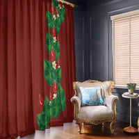 Hawaiian Taro Leaves-Hibiscus and Plumeria Window Curtain Polynesian Art-Kakau Tattoo Red LT03 - Polynesian Pride