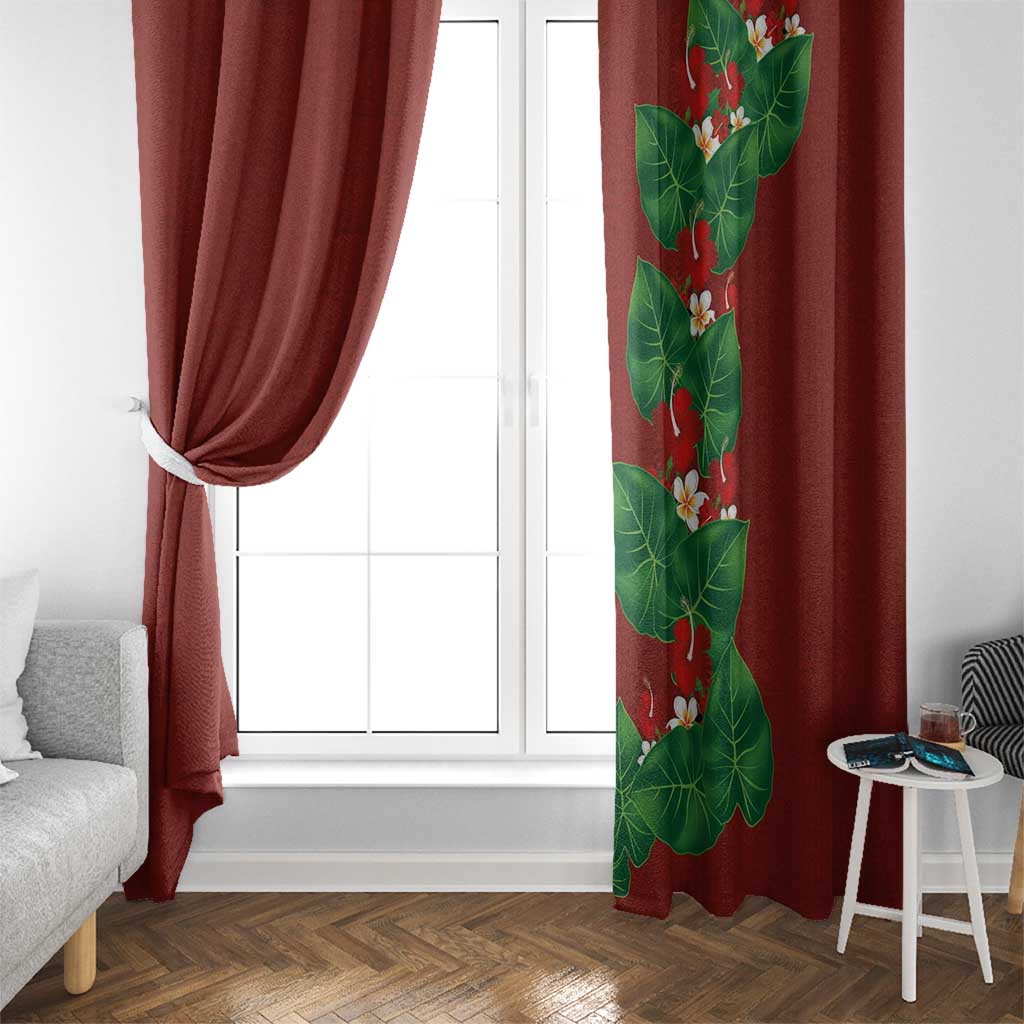 Hawaiian Taro Leaves-Hibiscus and Plumeria Window Curtain Polynesian Art-Kakau Tattoo Red LT03 - Polynesian Pride