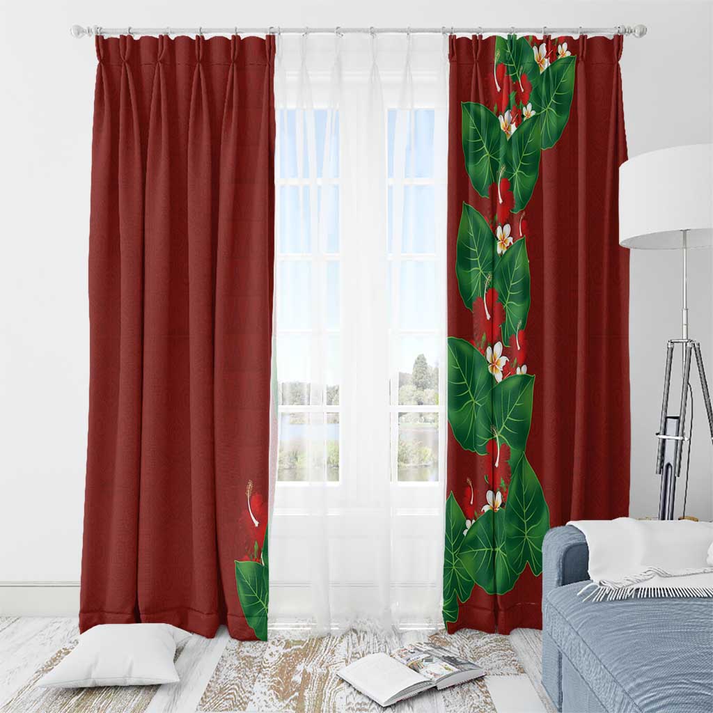 Hawaiian Taro Leaves-Hibiscus and Plumeria Window Curtain Polynesian Art-Kakau Tattoo Red LT03 - Polynesian Pride