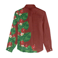 Hawaiian Taro Leaves-Hibiscus and Plumeria Women Casual Shirt Polynesian Art-Kakau Tattoo Red LT03 - Polynesian Pride