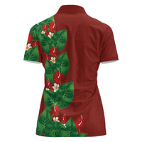 Hawaiian Taro Leaves-Hibiscus and Plumeria Women Polo Shirt Polynesian Art-Kakau Tattoo Red LT03 - Polynesian Pride