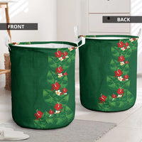 Hawaiian Taro Leaves-Hibiscus and Plumeria Laundry Basket Polynesian Art-Kakau Tattoo Green LT03 - Polynesian Pride