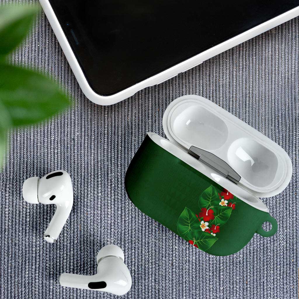 Hawaiian Taro Leaves-Hibiscus and Plumeria AirPods Case Polynesian Art-Kakau Tattoo Green LT03 - Polynesian Pride
