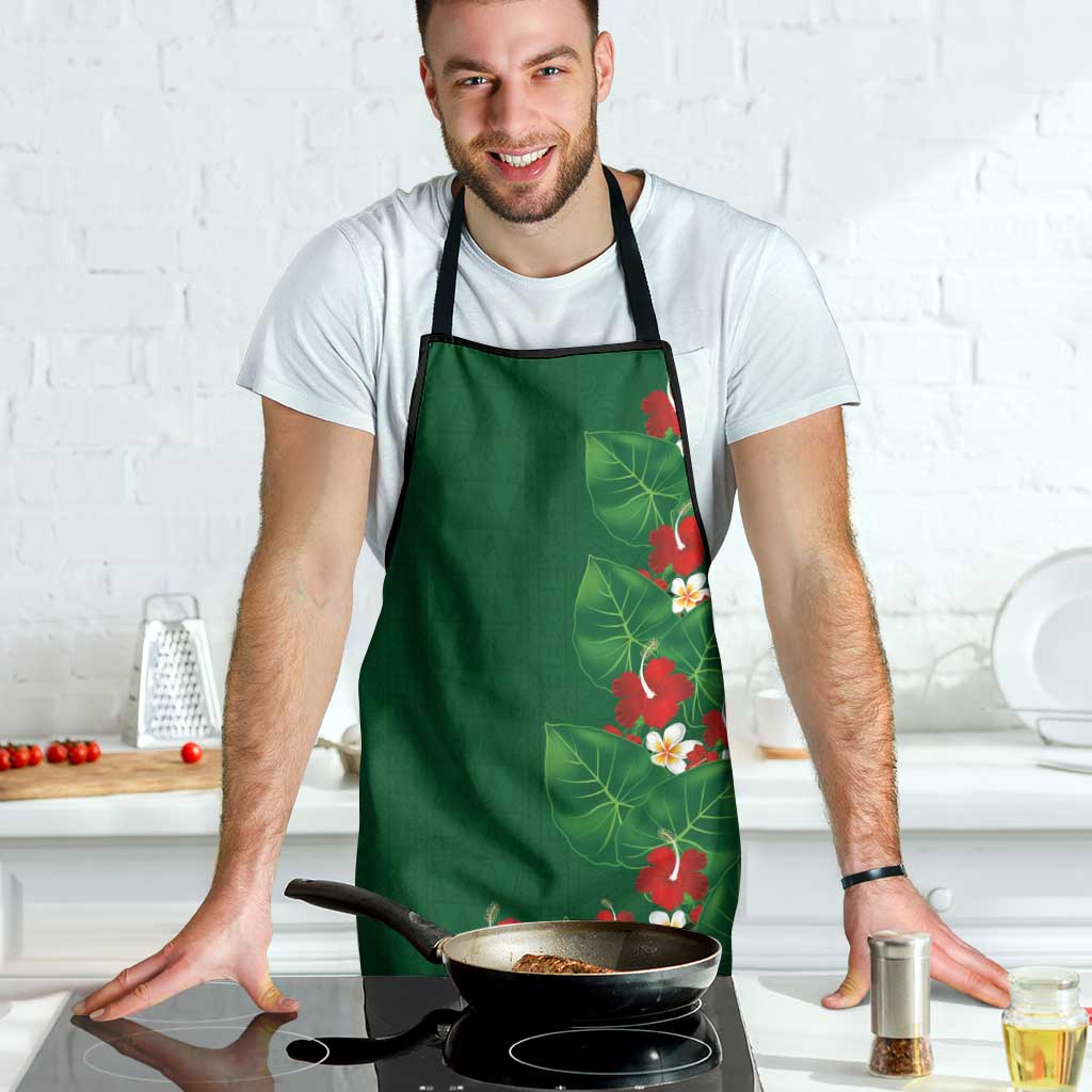 Hawaiian Taro Leaves-Hibiscus and Plumeria Apron Polynesian Art-Kakau Tattoo Green LT03 - Polynesian Pride