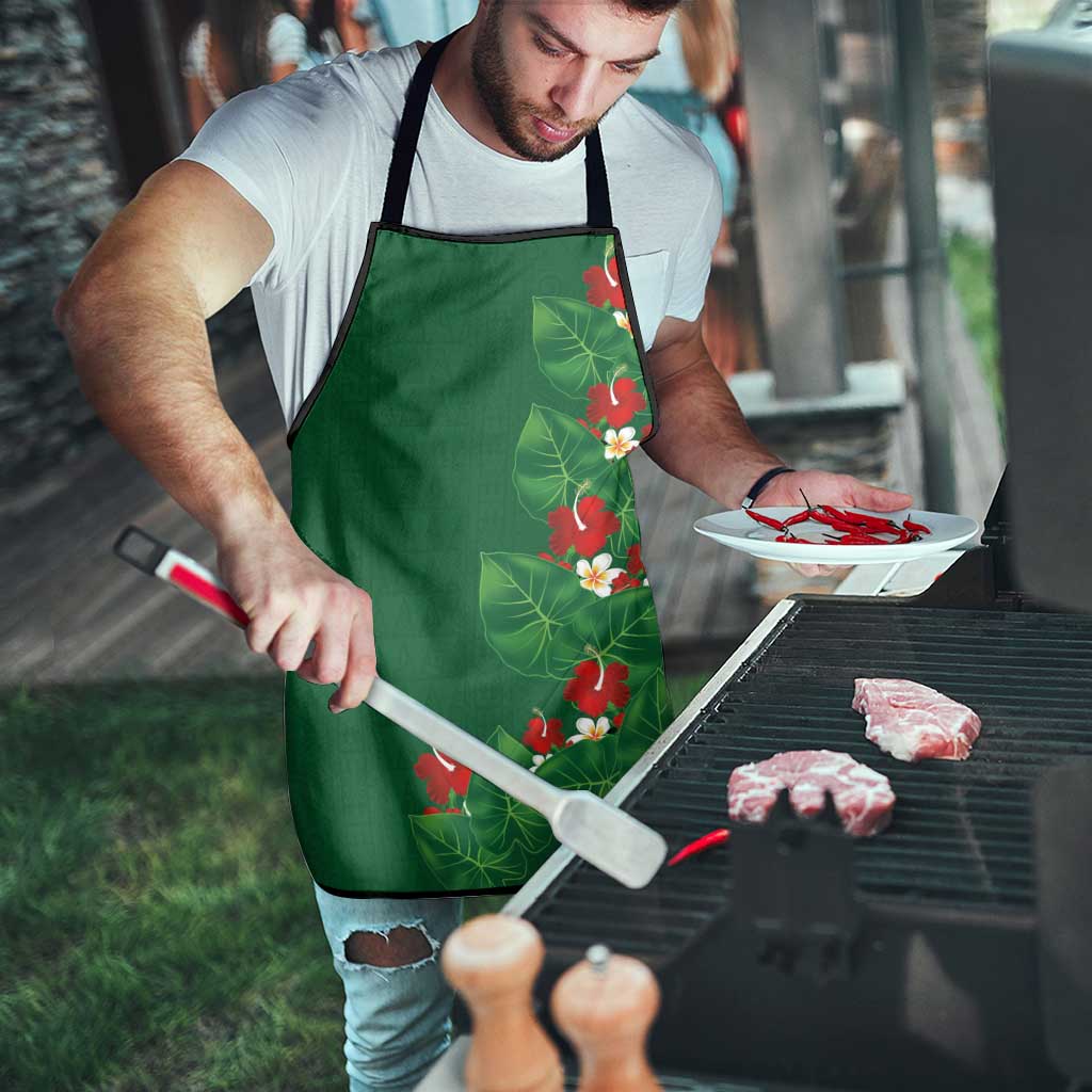 Hawaiian Taro Leaves-Hibiscus and Plumeria Apron Polynesian Art-Kakau Tattoo Green LT03 - Polynesian Pride
