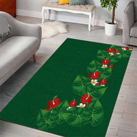 Hawaiian Taro Leaves-Hibiscus and Plumeria Area Rug Polynesian Art-Kakau Tattoo Green LT03 - Polynesian Pride