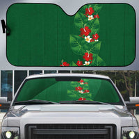 Hawaiian Taro Leaves-Hibiscus and Plumeria Auto Sun Shade Polynesian Art-Kakau Tattoo Green LT03 Green - Polynesian Pride