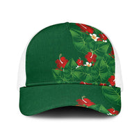 Hawaiian Taro Leaves-Hibiscus and Plumeria Baseball Net Cap Polynesian Art-Kakau Tattoo Green LT03 One Size White Green - Polynesian Pride