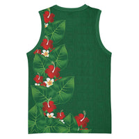 Hawaiian Taro Leaves-Hibiscus and Plumeria Basketball Jersey Polynesian Art-Kakau Tattoo Green LT03 - Polynesian Pride