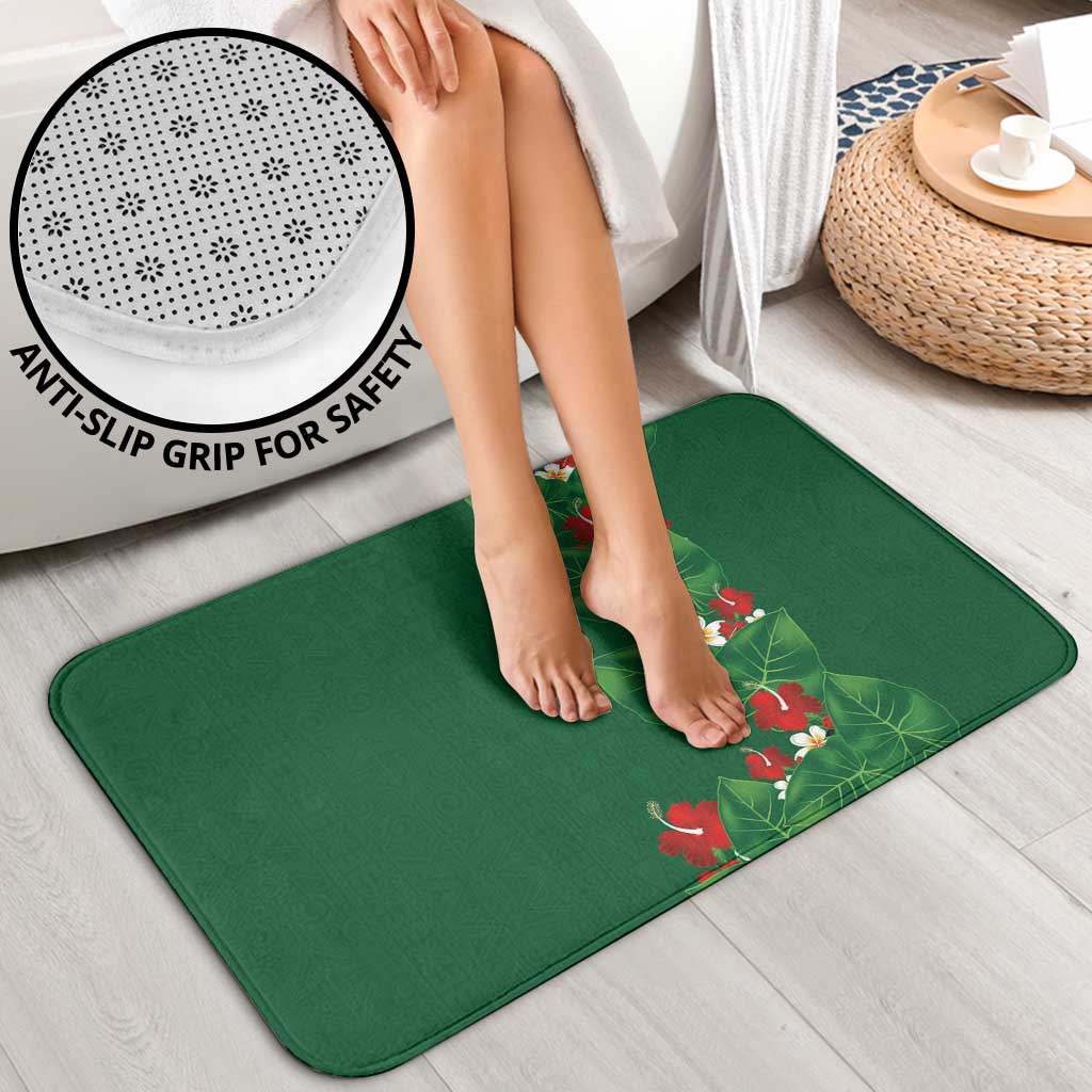 Hawaiian Taro Leaves-Hibiscus and Plumeria Bathroom Set Polynesian Art-Kakau Tattoo Green LT03 - Polynesian Pride