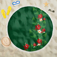 Hawaiian Taro Leaves-Hibiscus and Plumeria Beach Blanket Polynesian Art-Kakau Tattoo Green LT03 One Size 150cm Green - Polynesian Pride