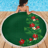 Hawaiian Taro Leaves-Hibiscus and Plumeria Beach Blanket Polynesian Art-Kakau Tattoo Green LT03 - Polynesian Pride