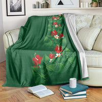 Hawaiian Taro Leaves-Hibiscus and Plumeria Blanket Polynesian Art-Kakau Tattoo Green LT03 Green - Polynesian Pride