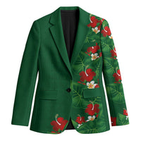 Hawaiian Taro Leaves-Hibiscus and Plumeria Blazer Polynesian Art-Kakau Tattoo Green LT03 Unisex Green - Polynesian Pride