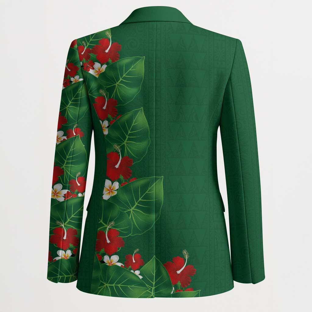 Hawaiian Taro Leaves-Hibiscus and Plumeria Blazer Polynesian Art-Kakau Tattoo Green LT03 - Polynesian Pride