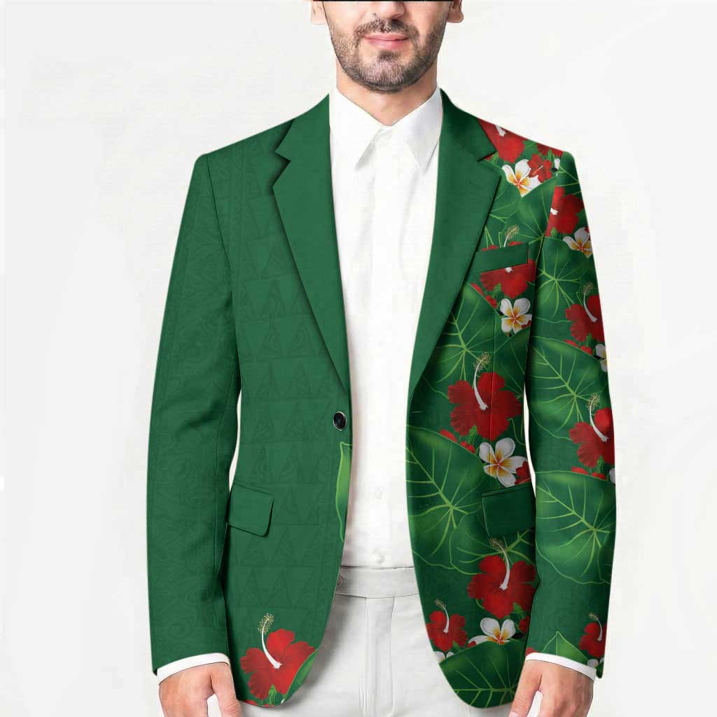 Hawaiian Taro Leaves-Hibiscus and Plumeria Blazer Polynesian Art-Kakau Tattoo Green LT03 - Polynesian Pride