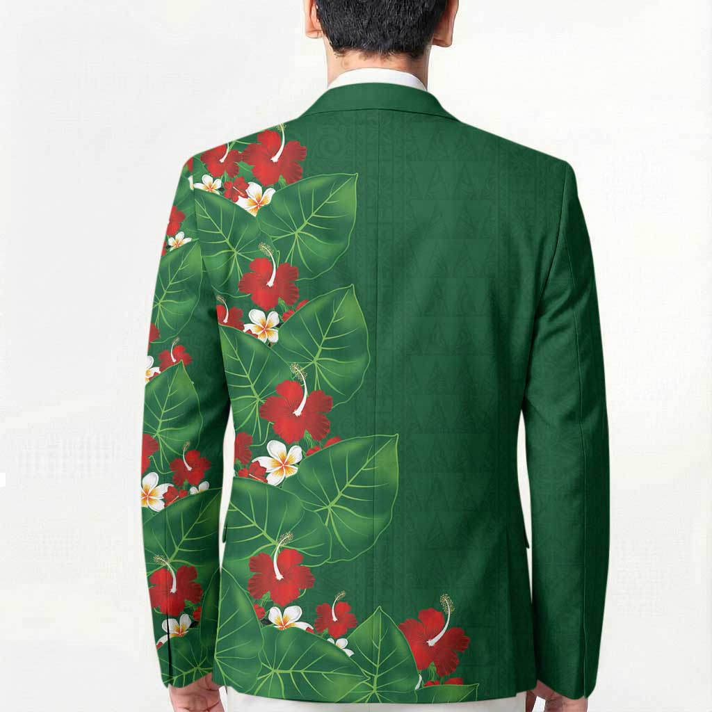 Hawaiian Taro Leaves-Hibiscus and Plumeria Blazer Polynesian Art-Kakau Tattoo Green LT03 - Polynesian Pride