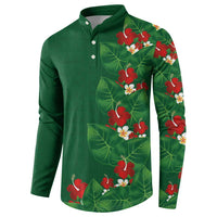 Hawaiian Taro Leaves-Hibiscus and Plumeria Button Sweatshirt Polynesian Art-Kakau Tattoo Green LT03 - Polynesian Pride