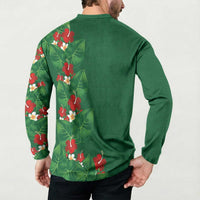 Hawaiian Taro Leaves-Hibiscus and Plumeria Button Sweatshirt Polynesian Art-Kakau Tattoo Green LT03 - Polynesian Pride