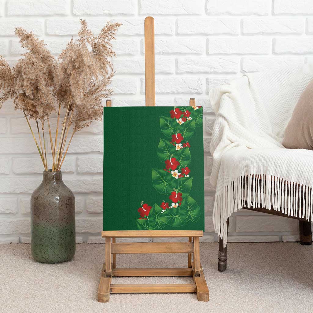 Hawaiian Taro Leaves-Hibiscus and Plumeria Canvas Wall Art Polynesian Art-Kakau Tattoo Green LT03 - Polynesian Pride