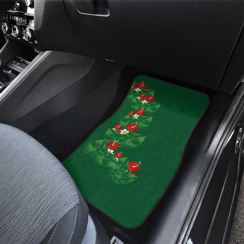 Hawaiian Taro Leaves-Hibiscus and Plumeria Car Mats Polynesian Art-Kakau Tattoo Green LT03 - Polynesian Pride