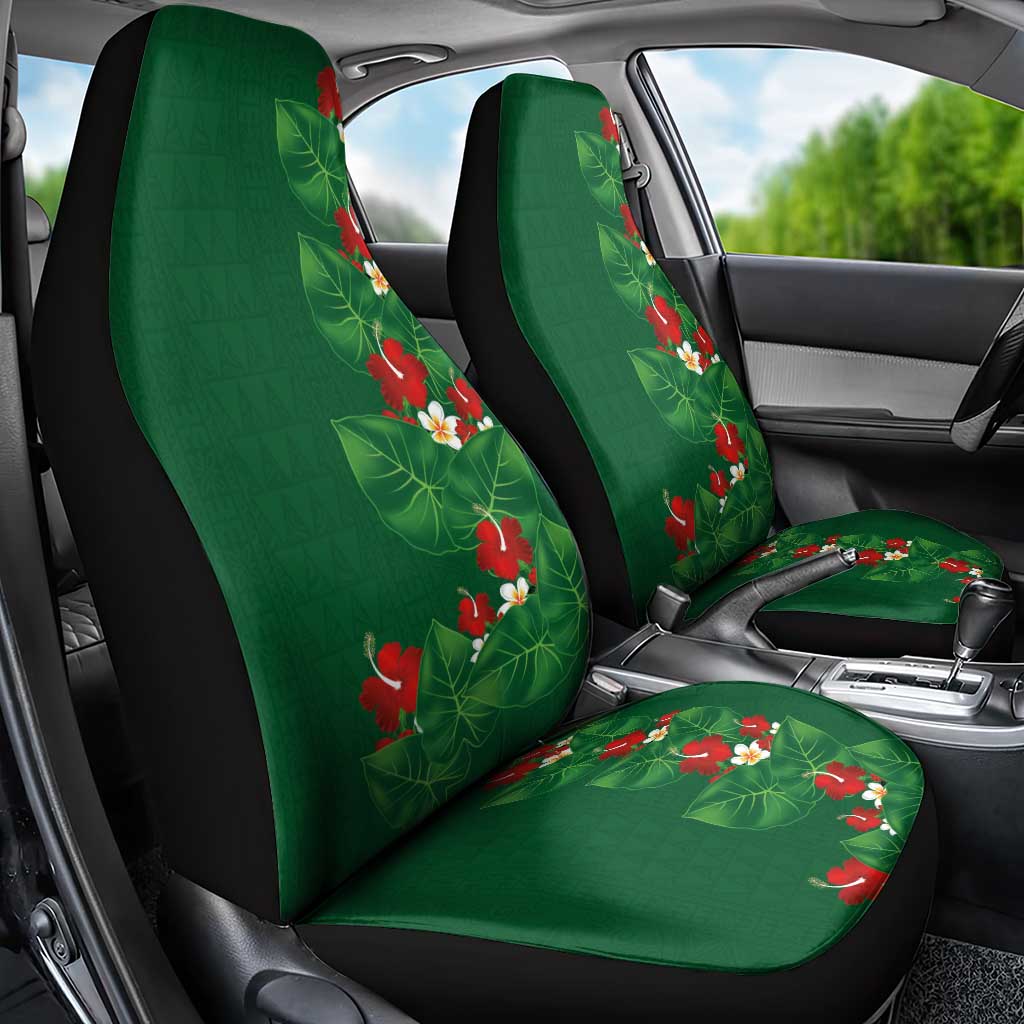Hawaiian Taro Leaves-Hibiscus and Plumeria Car Seat Cover Polynesian Art-Kakau Tattoo Green LT03 - Polynesian Pride