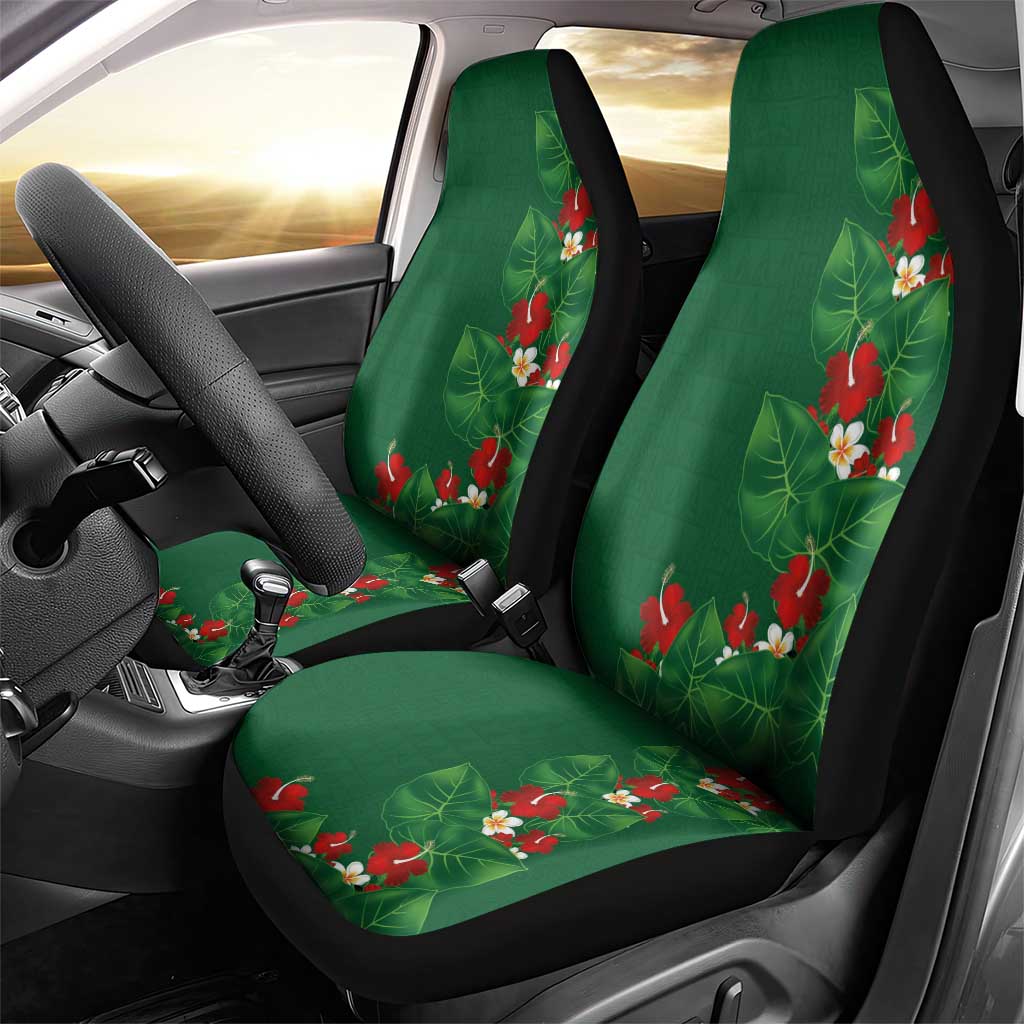 Hawaiian Taro Leaves-Hibiscus and Plumeria Car Seat Cover Polynesian Art-Kakau Tattoo Green LT03 - Polynesian Pride