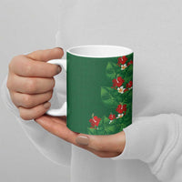 Hawaiian Taro Leaves-Hibiscus and Plumeria Ceramic Mug Polynesian Art-Kakau Tattoo Green LT03 - Polynesian Pride
