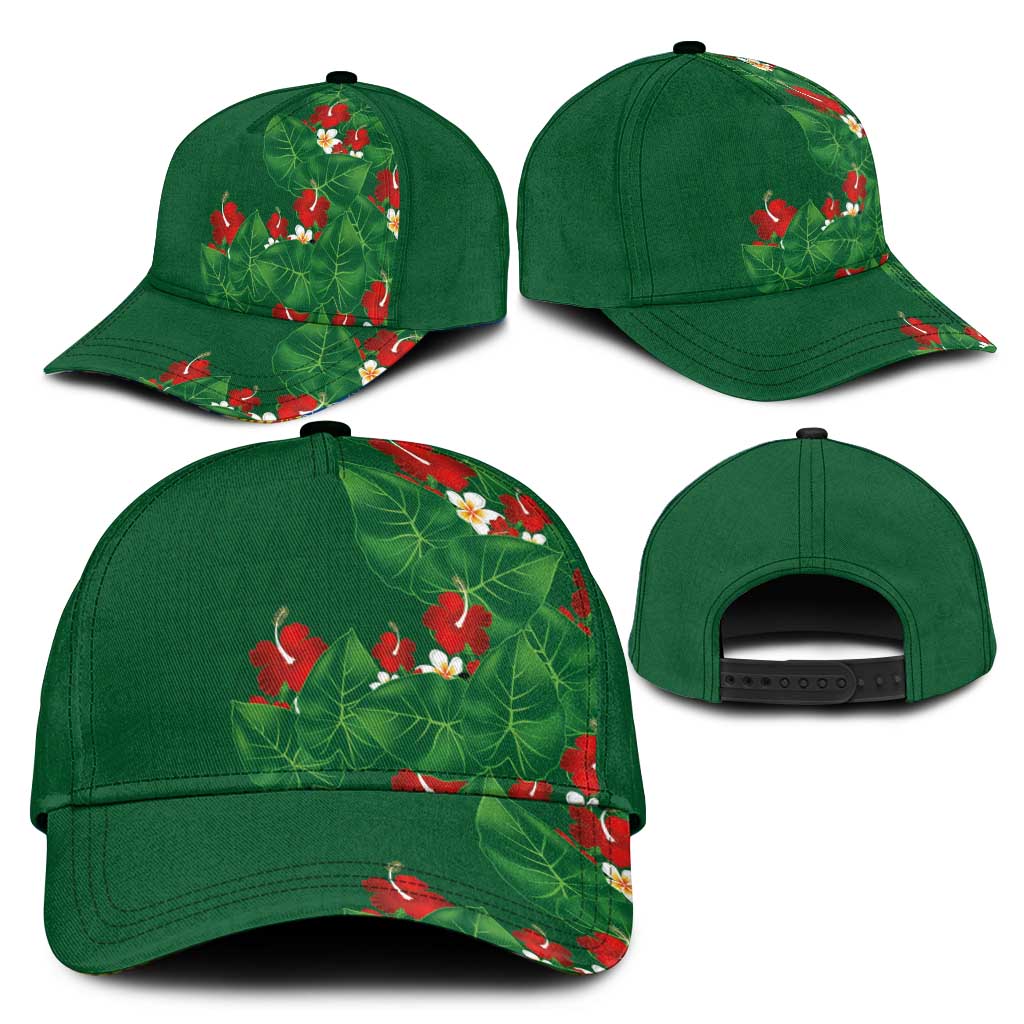 Hawaiian Taro Leaves-Hibiscus and Plumeria Classic Cap Polynesian Art-Kakau Tattoo Green LT03 - Polynesian Pride