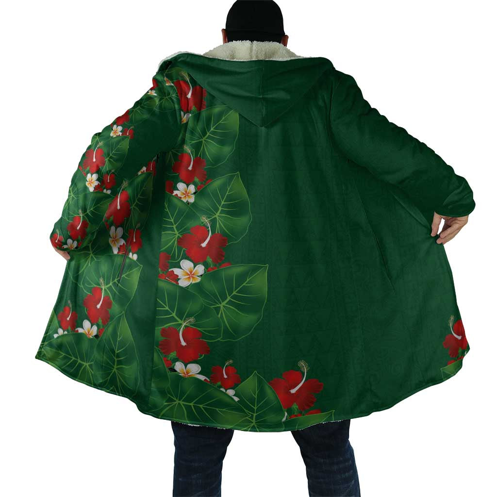 Hawaiian Taro Leaves-Hibiscus and Plumeria Cloak Polynesian Art-Kakau Tattoo Green LT03 - Polynesian Pride