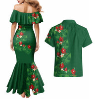 Hawaiian Taro Leaves-Hibiscus and Plumeria Couples Matching Mermaid Dress and Hawaiian Shirt Polynesian Art-Kakau Tattoo Green LT03 - Polynesian Pride