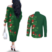 Hawaiian Taro Leaves-Hibiscus and Plumeria Couples Matching Off The Shoulder Long Sleeve Dress and Long Sleeve Button Shirt Polynesian Art-Kakau Tattoo Green LT03 - Polynesian Pride
