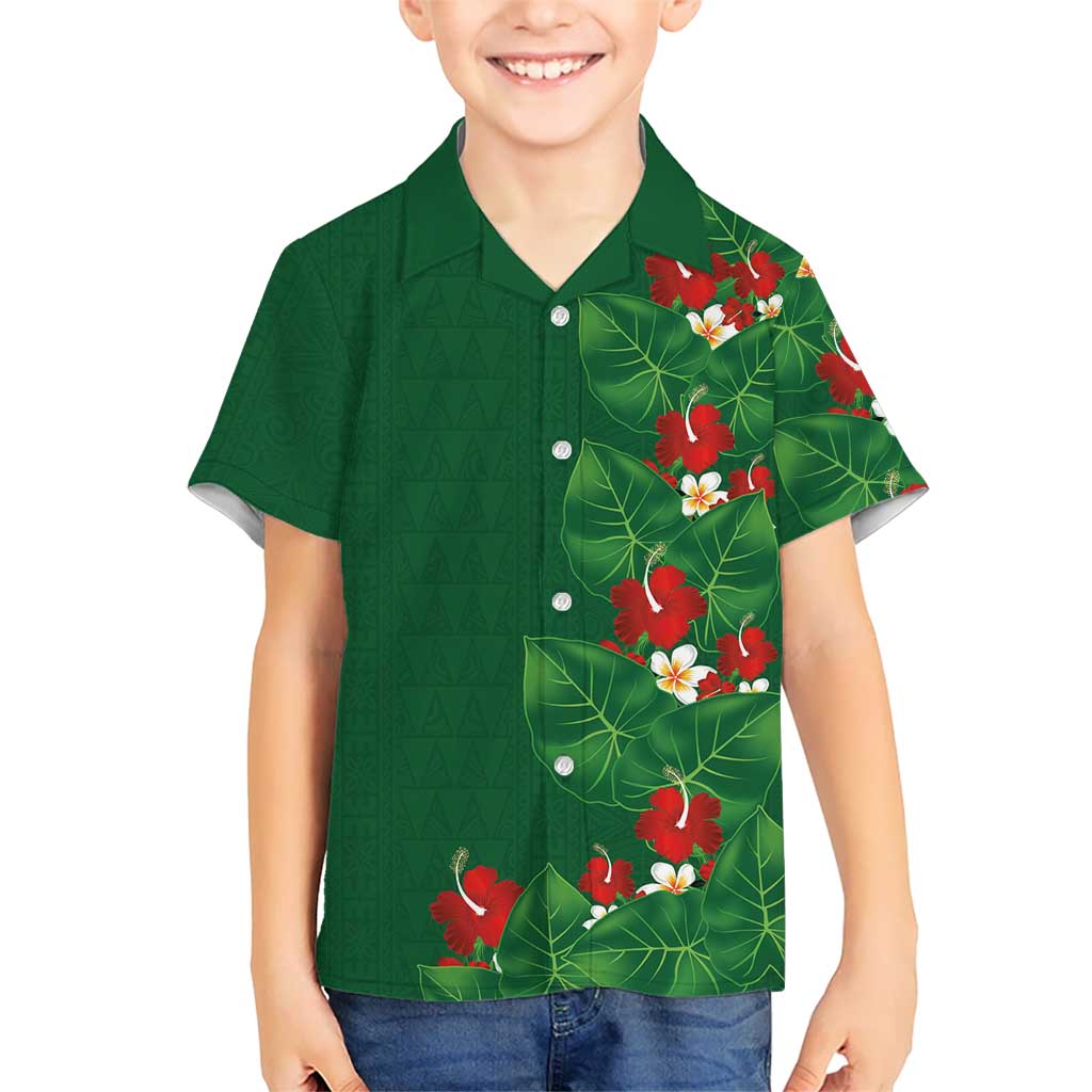 Hawaiian Taro Leaves-Hibiscus and Plumeria Family Matching Mermaid Dress and Hawaiian Shirt Polynesian Art-Kakau Tattoo Green LT03 Son's Shirt Green - Polynesian Pride