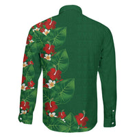 Hawaiian Taro Leaves-Hibiscus and Plumeria Family Matching Off The Shoulder Long Sleeve Dress and Hawaiian Shirt Polynesian Art-Kakau Tattoo Green LT03 - Polynesian Pride