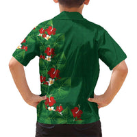 Hawaiian Taro Leaves-Hibiscus and Plumeria Family Matching Short Sleeve Bodycon Dress and Hawaiian Shirt Polynesian Art-Kakau Tattoo Green LT03 - Polynesian Pride