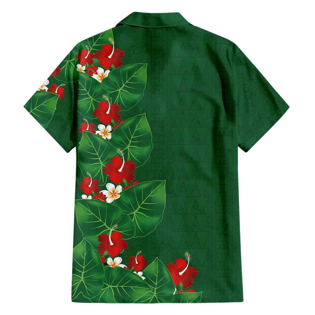 Hawaiian Taro Leaves-Hibiscus and Plumeria Family Matching Tank Maxi Dress and Hawaiian Shirt Polynesian Art-Kakau Tattoo Green LT03 - Polynesian Pride
