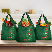 Hawaiian Taro Leaves-Hibiscus and Plumeria Grocery Bag Polynesian Art-Kakau Tattoo Green LT03 3-pack One Size Green - Polynesian Pride